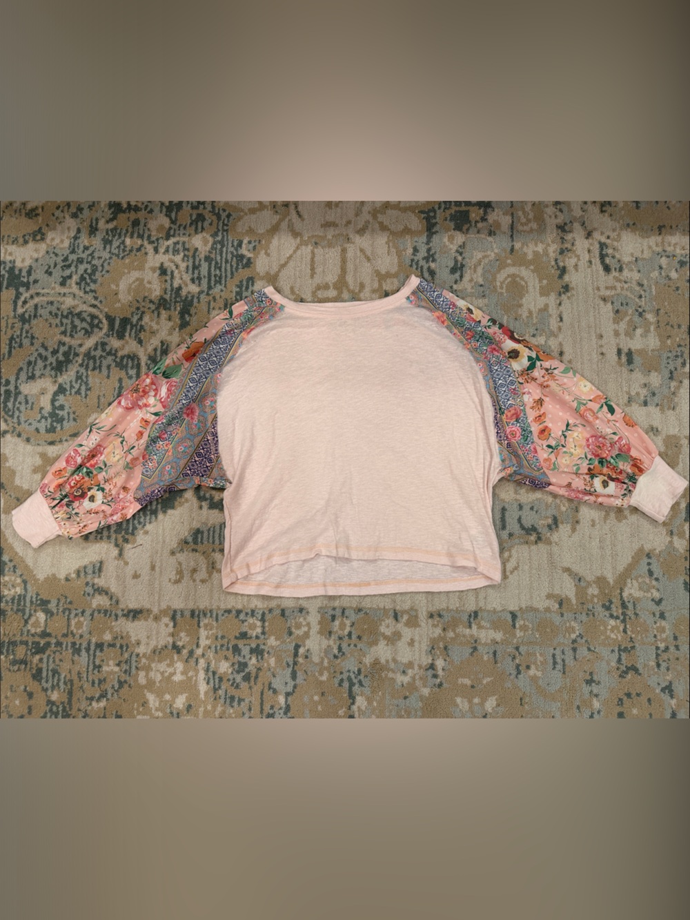 Umgee Pink Mixed Floral & Paisley Raglan Quarter Sleeve Top